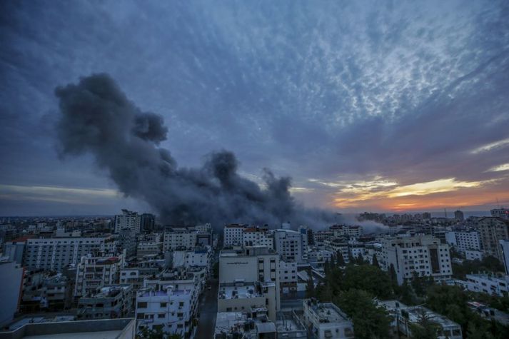 Mynd frá Gaza-svæðinu eftir gagnárás Ísraelsmanna.