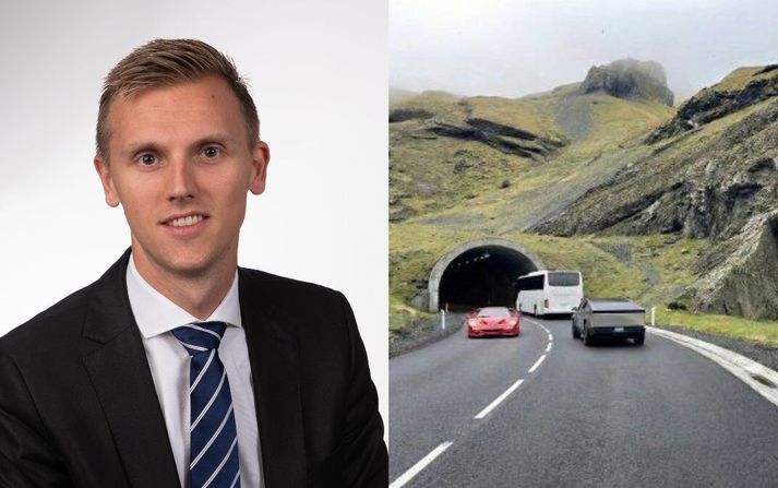 Haraldur Pálsson er framkvæmdastjóri félagsins Eyjaganga. Við hlið hans má sjá hvernig gangamuninn gæti litið út frá Heimaey.