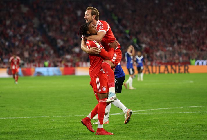 Harry Kane skoraði tvö og lagði upp eitt fyrir Bayern í kvöld.