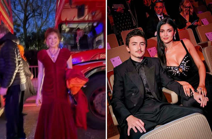 Dorrit birti mynd af sér í rauðum galakjól við strætisvagna í Lundúnum og mynd af Kylie Jenner á BAFTA-hátíðinni á sunnudaginn.