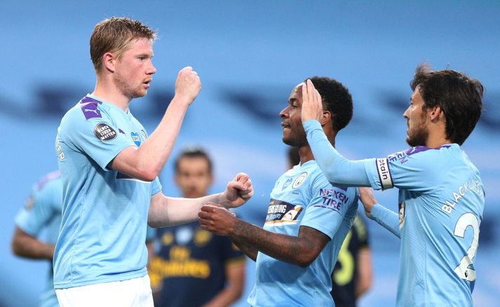 Kevin De Bruyne, Raheem Sterling og David Silva.