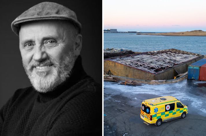 Slökkviliðið vaktaði skemmuna í nótt.