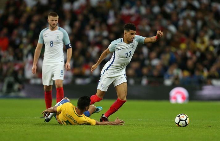 Dominic Solanke lék sinn fyrsta landsleik gegn Brasilíu í gær.