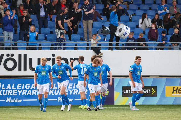 Stjörnumenn fagna einu marka sinna í kvöld.