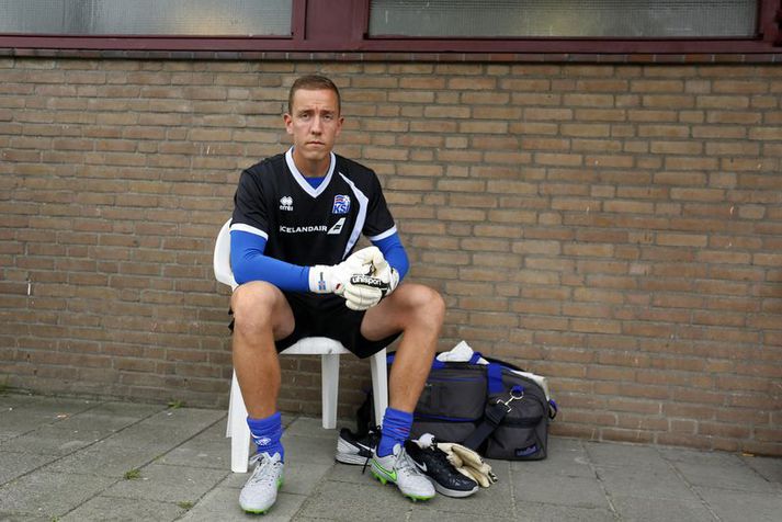 Hannes Þór á æfingu landsliðsins í Amsterdam.