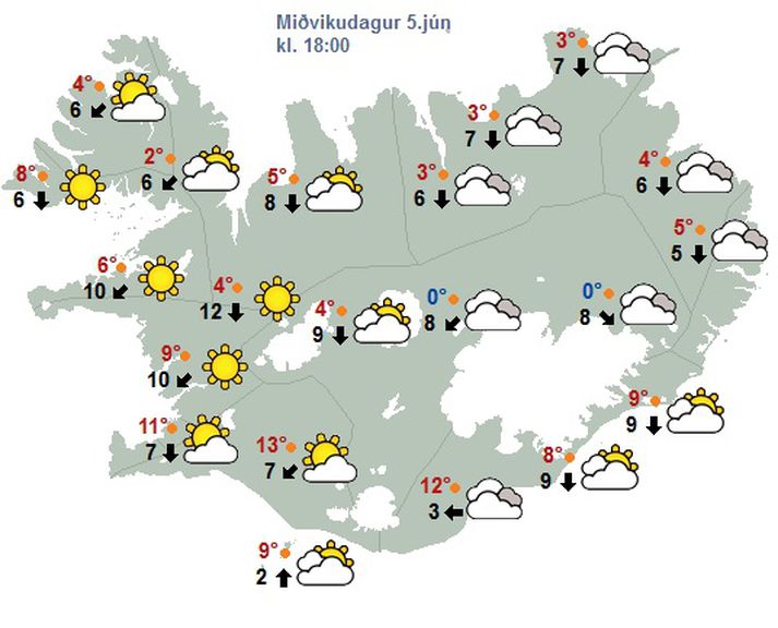 Sólin ætti að láta sjá sig sunnan og vestan til í dag.