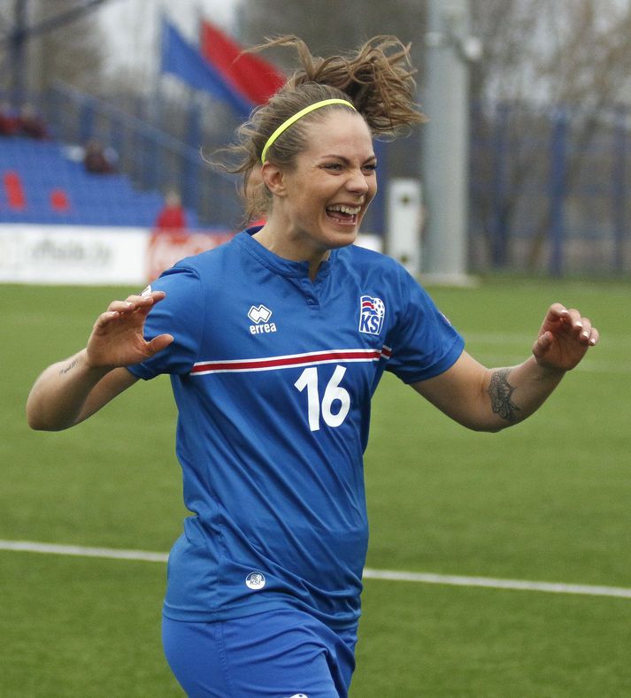 Harpa Þorsteinsdóttir skoraði þrjú mörk í Minsk.