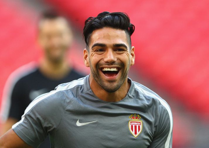 Falcao hress á æfingu í gær.