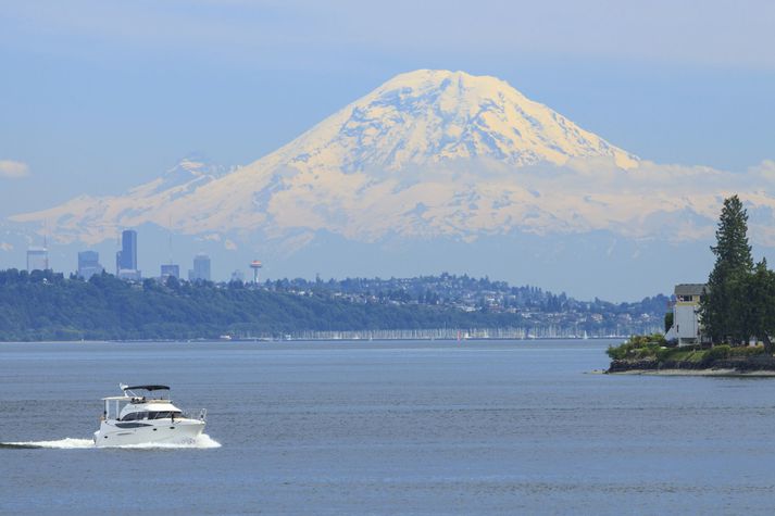 Flugvélin hrapaði í Puget-sund nálægt Seattle.