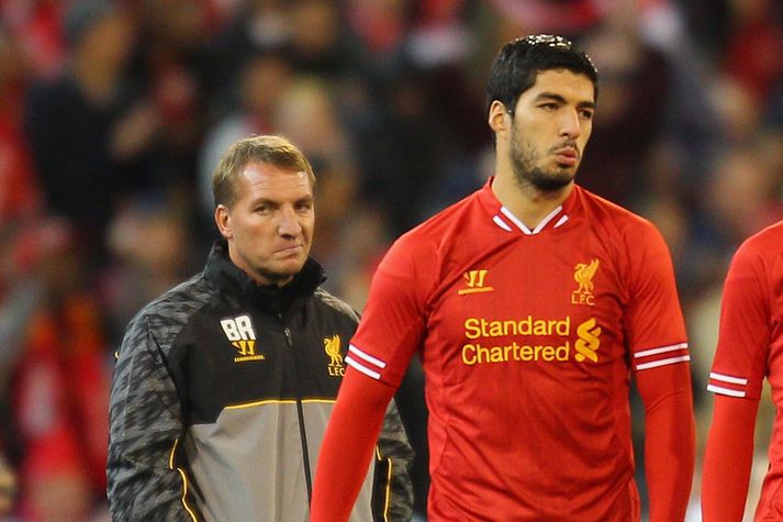 Brendan Rodgers og Luis Suarez í morgun.
