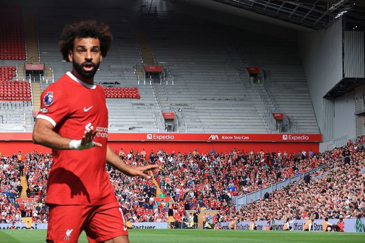 Mo Salah og félagar í Liverpol þurfa áfram að horfa upp á hálftóma stúku á Anfield.