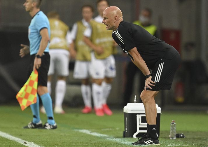 Solbakken á hliðarlínunni í leik FCK og Manchester United í Evrópudeildinni á síðustu leiktíð.