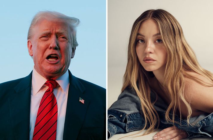Trump fagnar því að Sweeney sé skráður Repúblikani og dýrkar auglýsingar hennar fyrir vikið.