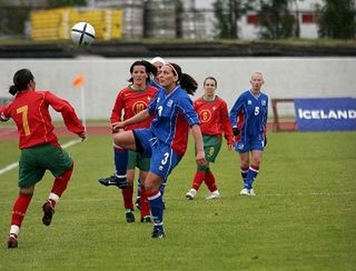 Hólmfríður Magnúsdóttir, sem skoraði glæsilega þrennu í 5-1 gegn Portúgal í fyrradag.