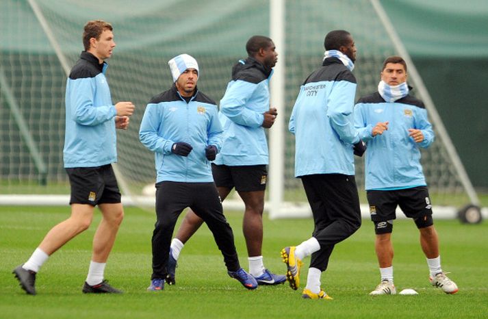 Tevez á æfingu með City á dögunum.