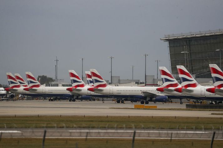 Flugvélar British Airways á Heathrow-flugvelli í morgun. Þeim verður ekki flogið næstu tvo sólarhringana eða svo vegna verkfalls flugmanna.