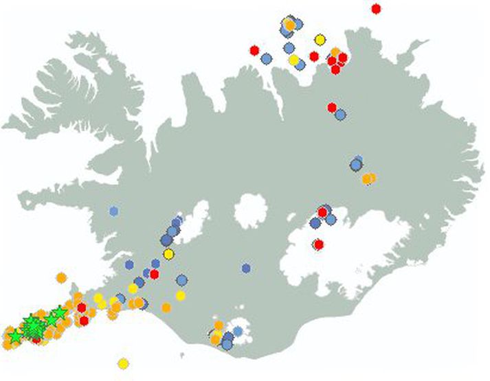 Jarðskjálfti upp á 4 á Richter mældist suðvestur af Reykjanesi í nótt. Mynd/ Veðurstofan.