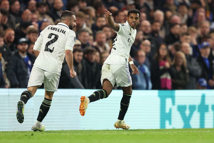 Rodrygo skoraði bæði mörk Real Madrid í kvöld.