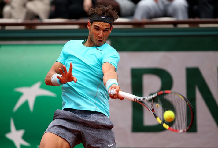 Rafael Nadal á vellinum í dag.