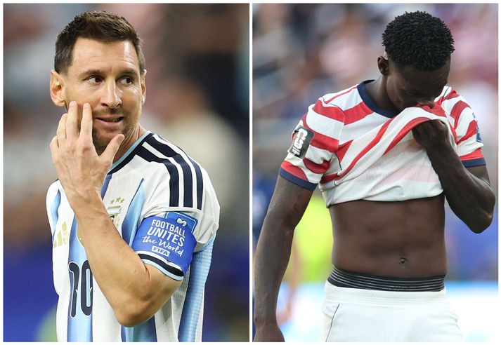 Lionel Messi og Folarin Balogun eru báðir markahæstu leikmenn sinna þjóða á þessu heimsmeistaramóti en Balogun missti af næsta leik eftir að hafa fengið rautt spjald í 32 liða úrslitunum.