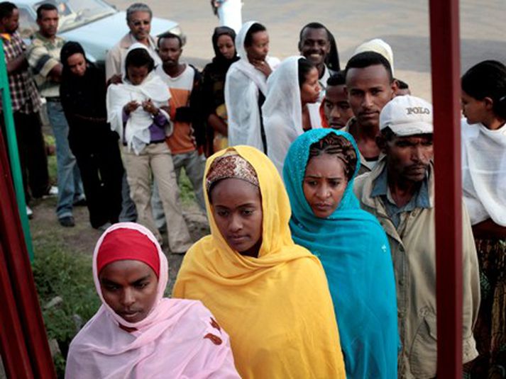 Frá borginni Mojo suður af höfuðborginni Addis Ababa. Kosningarnar hafa farið friðsamlega fram það sem af er degi.