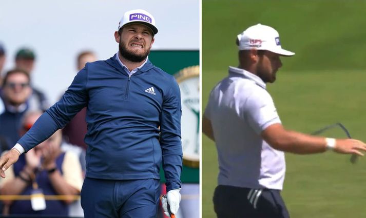 Tyrrell Hatton var vægast sagt pirraður á Royal St George vellinum í Sandwich í dag.