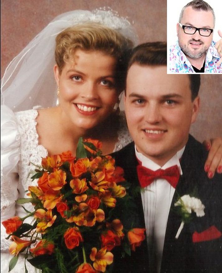 Á brúðkaupsdaginn 5. september 1992.  Jóhannes Long tók myndina.