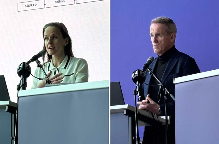 Kristín Birna Ólafsdóttir-Johnson og Vésteinn Hafsteinsson fluttu bæði tölu við opnun Afrekmiðstöðvarinnar í dag.
