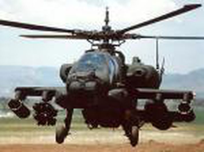 Þyrlan sem saknað er var af gerðinni Apache Longbow, svipuð þeirri sem hér sést.