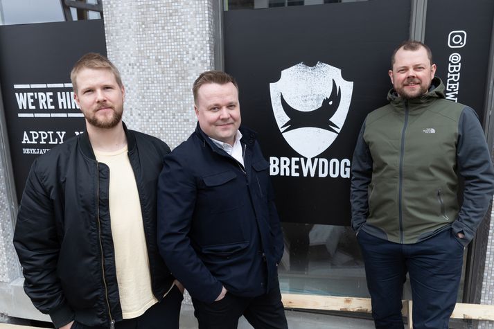 Þórhallur Viðarsson, Eyþór Mar Halldórsson og Eggert Gíslason standa að opnun BrewDog-staðarins á Frakkastíg.