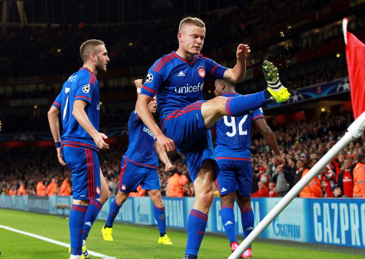 Alfreð hefur skorað eitt mark fyrir Olympiakos á tímabilinu, sigurmarkið gegn Arsenal í Meistaradeild Evrópu.