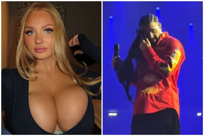 Gugga í gúmmíbát skemmti sér vel á Drake tónleikum í Berlín en Drake greip brjóstahaldara frá henni.