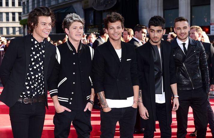 Piltarnir í One Direction voru kátir á frumsýningunni.