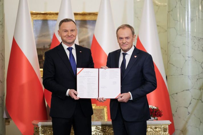 Andrzej Duda Póllandsforseti og Donald Tusk, nýr forsætisráðherra Póllands.