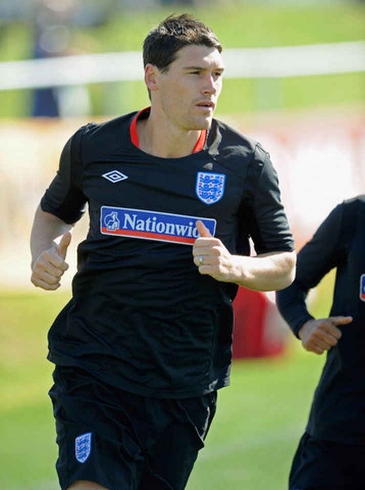 Gareth Barry á æfingu landsliðsins í morgun.