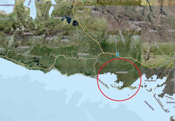 Bruninn kom upp í flóa suður af bænum Fáskrúðabakka í Eyja- og Miklaholtshreppi.