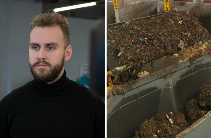 Gunnar Dofri hjá Sorpu og matarleifar á leið í urðun.