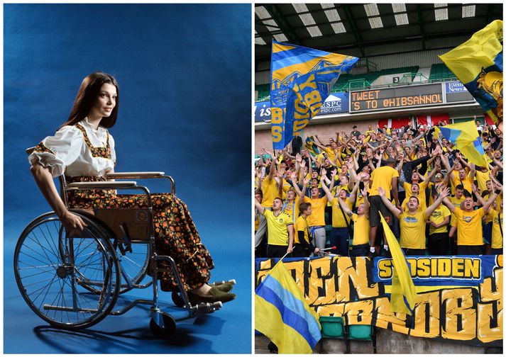Stuðningsmenn Bröndby eru orðnir þekktir fyrir bullugang og vitleysu sína. Þessi ágæta kona í hjólastólnum tengist fréttinni ekki beint.