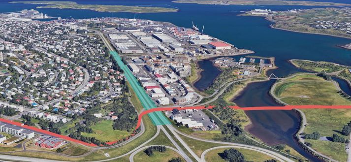 Borgarlína mun liggja frá Suðurlandsbraut yfr suðurhluta nýja stokksins og þaðan yfir á Geirsnef í átt að Ártúnshöfða. 