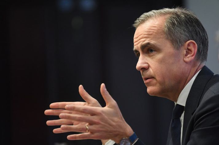 Mark Carney, seðlabankastjóri Englands, var einn þeirra sem ræddu um áhrif loftslagsbreytinga á fjármálakerfið á alþjóðlegum fundi seðlabankastjóra um loftslagsáhættu í Amsterdam.