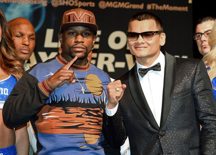 Mayweather og Maidana á blaðamannafundi í gær.