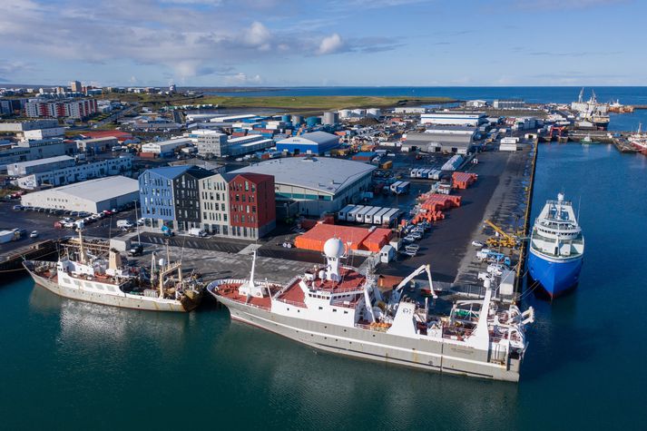 Rannsóknaskipin Bjarni Sæmundsson og Árni Friðriksson við höfuðstöðvar Hafrannsóknastofnunar í Hafnarfirði.