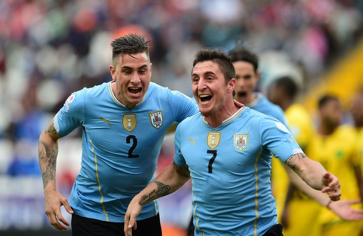 Cristian Rodriguez, leikmaður Atletico Madrid, skoraði eina mark leiksins.
