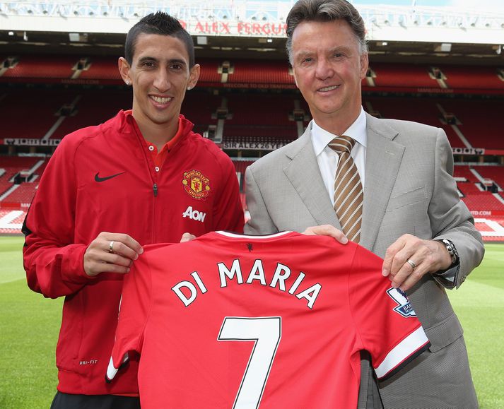 Ángel Di María og „vandamálið“ Louis van Gaal með treyju númer sjö hjá Manchester United sem hafði litla þýðingu fyrir Argentínumanninn.