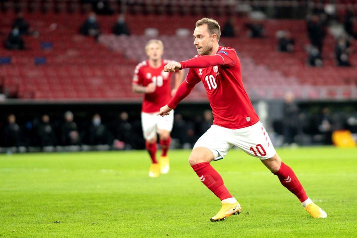 Christian Eriksen á ferðinni á Parken í kvöld.