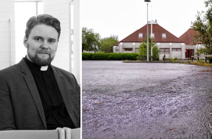 Olíubrák liggur yfir bílaplaninu við kirkjuna og Sigurður Már Hannesson sóknarprestur er þreyttur á stöðunni. 