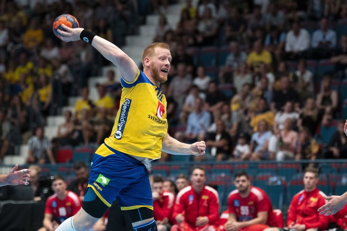 Sweden v Austria - EHF Euro Cup STOCKHOLM, SWEDEN - JUNE 16: Jim Gottfridsson of Sweden shoots a penalty during the EHF Euro Cup match between Sweden and Austria at Hovet on June 16, 2019 in Stockholm, Sweden. (Photo by David Lidstrom/Getty Images)