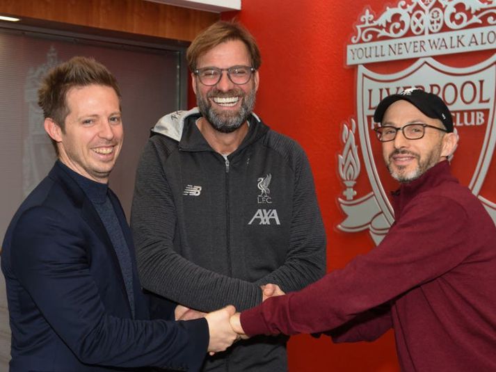 Michael Edwards ásamt Jürgen Klopp og Mike Gordon.