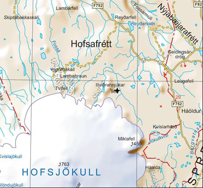 Miðja Íslands er rétt austan við Illviðrahnjúka.