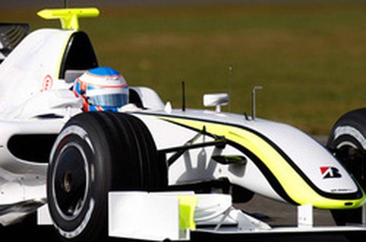 Jenson Button á Honda náði góðum tíma á fyrstu æfingu Brawn GP liðsins á Spáni.